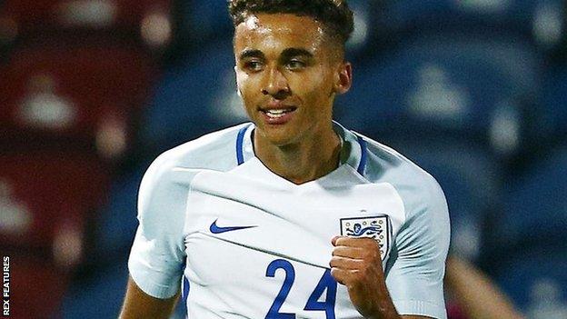 Dominic Calvert-Lewin celebrates scoring for England