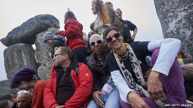 Revellers gathered at Stonehenge and the neighbouring Avebury stone circle