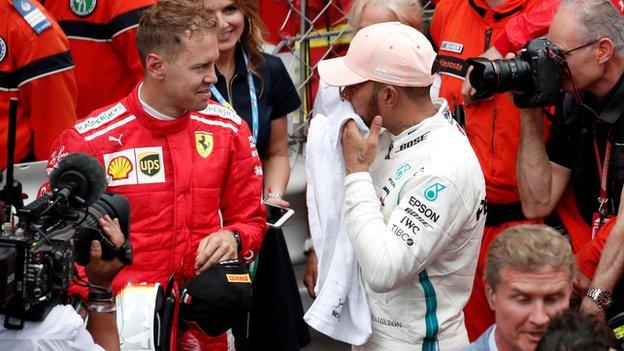 Mercedes F1 driver Lewis Hamilton and Ferrari driver Sebastian Vettel