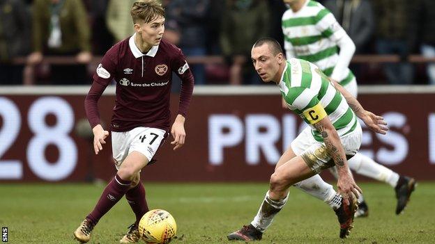 Hearts midfielder Harry Cochrane and Celtic captain Scott Brown