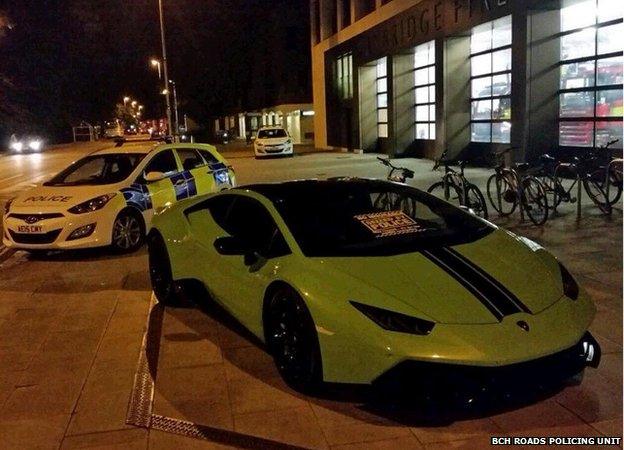 Lamborghini car outside Parkside Police Station in Cambridge