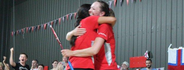 Mariana Agathangelou and Kerry Coombs-Goodfellow celebrate winning their match