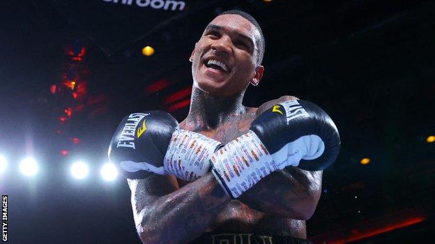 Conor Benn celebrates after a win