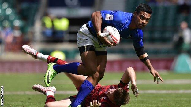 Gordon Langkilde in action for Samoa against Wales during the London Sevens in 2017