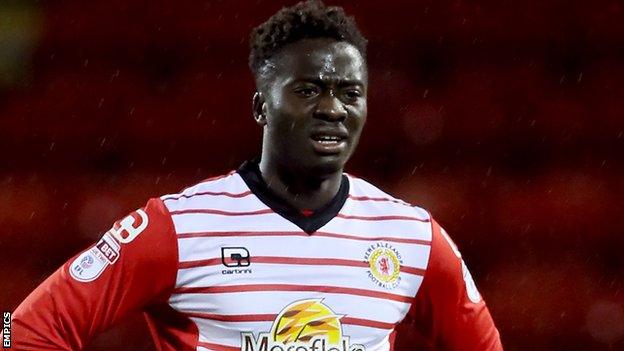 Crewe Alexandra forward Daniel Udoh in action against Chesterfield in the EFL Trophy in August 2016