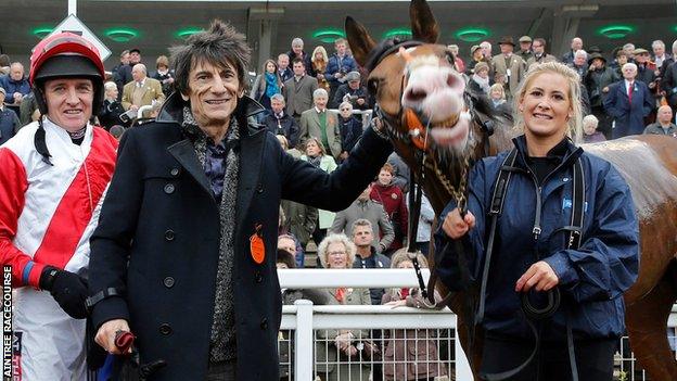 Jockey Barry Geraghty, Ronnie Wood and Sandymount Duke