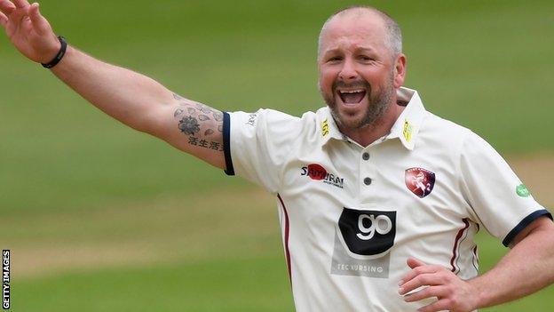 Darren Stevens celebrates a wicket