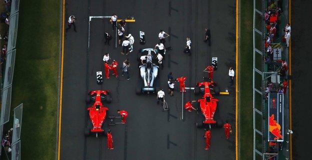 Ferrari F1 driver Sebastian Vettel and Mercedes F1 driver Lewis Hamilton