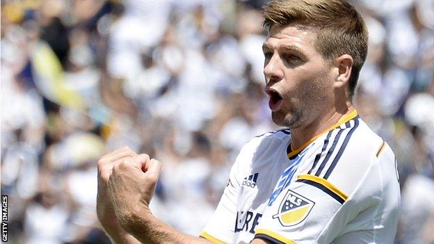 Steven Gerrard celebrates a goal for LA Galaxy