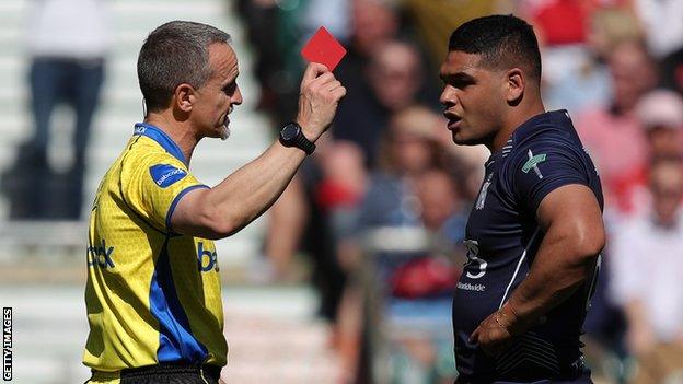 Sam Matavesi is sent off for the Royal Navy