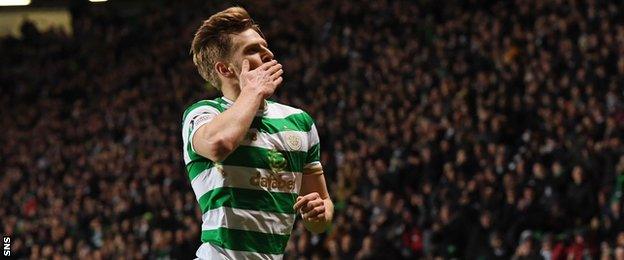 Stuart Armstrong celebrates scoring the opening goal for Celtic