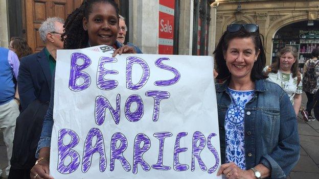 Protestors opposing the installation of bars on benches in Rougier Street, York