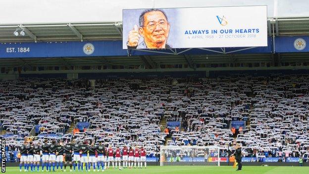 Leicester City pay tribute to late chairman Vichai Srivaddhanaprabha before kick-off, with the first anniversary of his death approaching