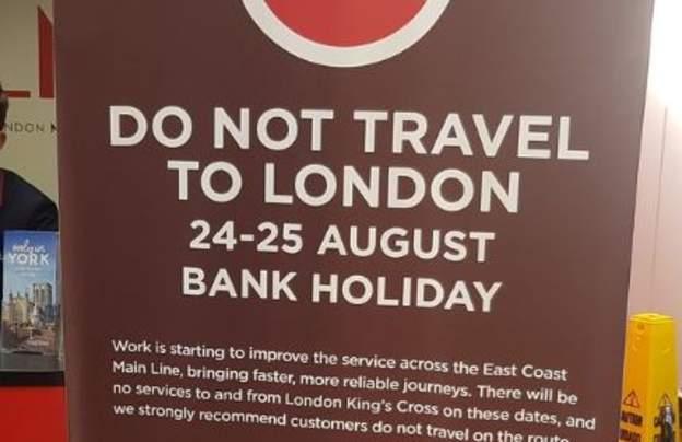 Sign warning people not to travel to London