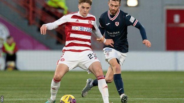 Hamilton's Lucas De Bolle and Raith's Brad Spencer in action