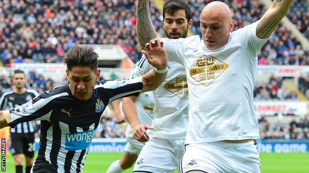 Jonjo Shelvey in action against Newcastle in April