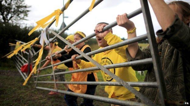 Activists at an anti-fracking camp near Blackpool