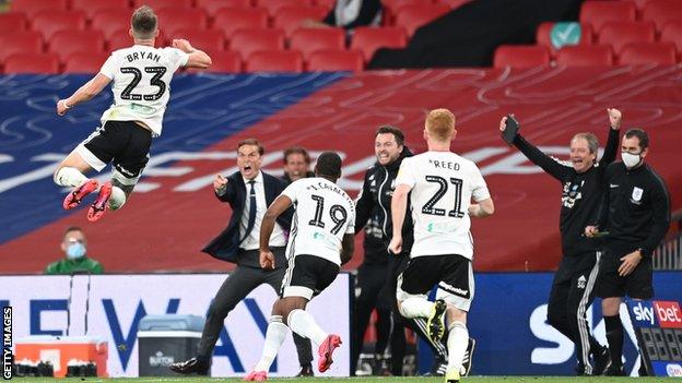 Fulham celebrate during the 2020 Championship play-off final