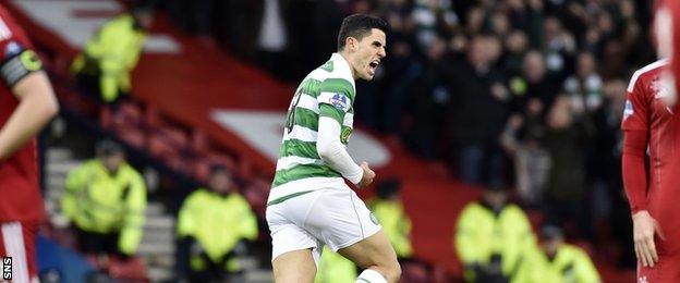 Tom Rogic celebrates after scoring Celtic's opening goal