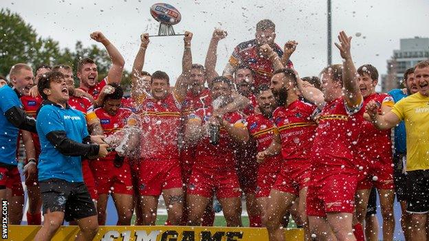 London Broncos celebrate winning the Million Pound Game