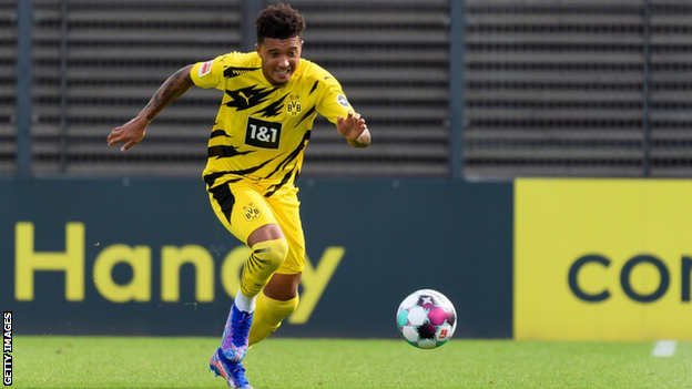 Jadon Sancho playing for Borussia Dortmund