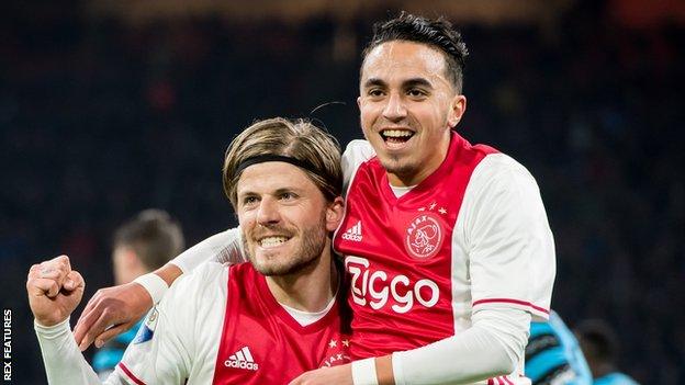 Abdelhak Nouri (right) played 15 league and cup games for Ajax in 2016-17