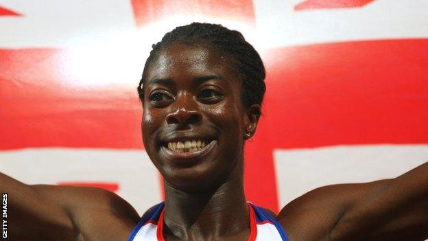 Christine Ohuruogu celebrates winning Olympic gold