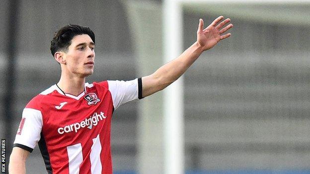 Joel Randall in action for Exeter City