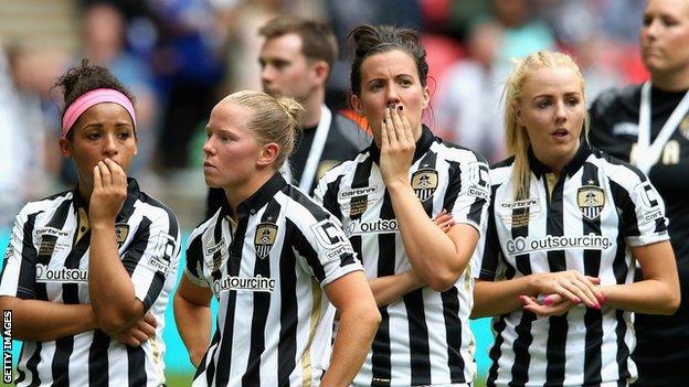 Notts County Ladies players after losing the 2015 Women's FA Cup final at Wembley