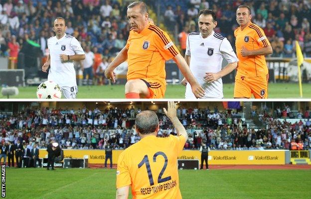 Turkish president Erdogan playing football