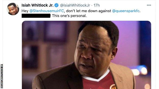 Tweet from Isiah Whitlock Jr about Stenhousemuir FC