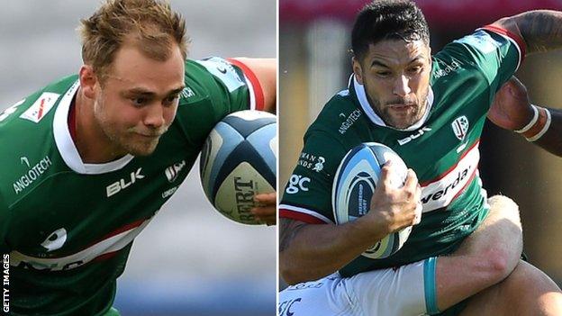 London Irish backs Matt Williams and Terrence Hepetema