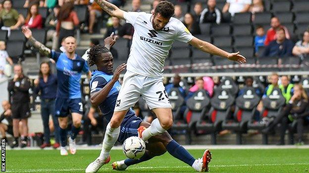 Anthony Stewart was sent off in the 39th minute of Wycombe's defeat at MK Dons