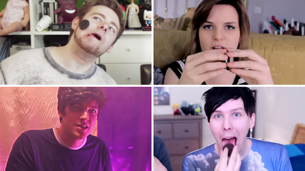 Montage of YouTube stars eating chocolate biscuits