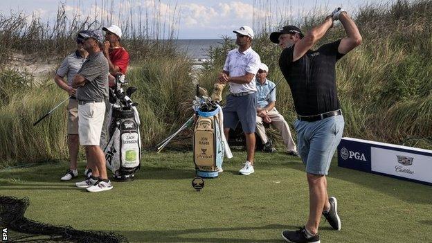 Jon Rahm on the 17th tee at Kiawah Island