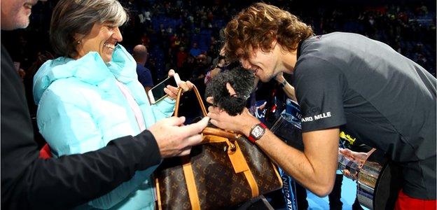 Zverev celebrated his win with his mother Irina Zvereva and the family dog