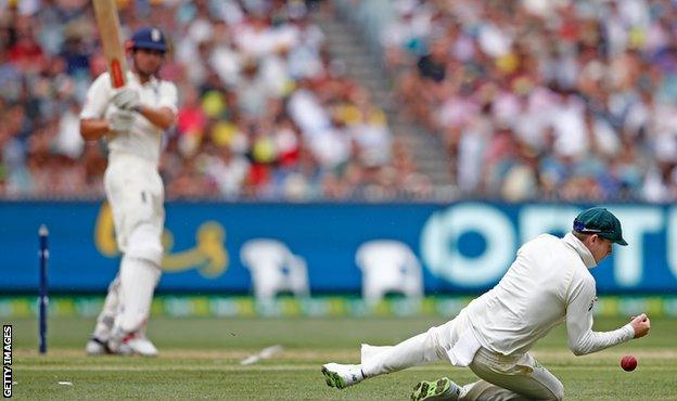 Steve Smith drops Alastair Cook for the second time in the match