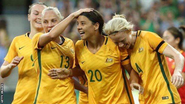 Sam Kerr playing for Australia