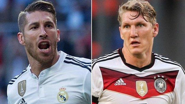 Sergio Ramos (l) and Bastian Schweinsteiger