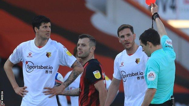 Jack Wilshere sent off for Bournemouth