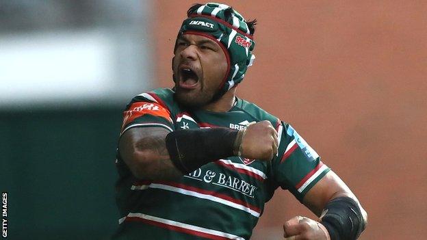 Jordan Taufua celebrates scoring for Leicester