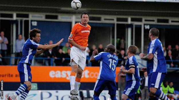 Luton Town's Zdenek Kroca scores in the second leg against Wrexham