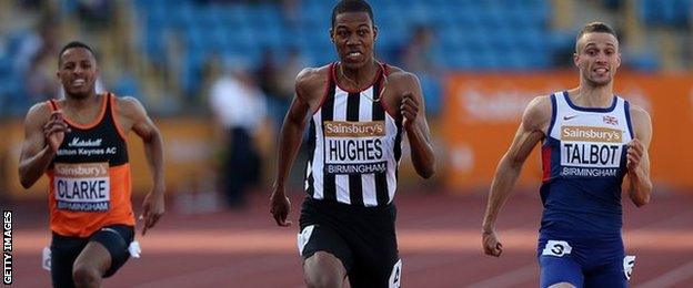 Zharnel Hughes competing at the Birmingham games