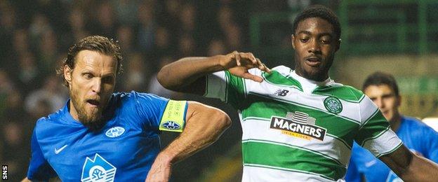 Molde's Daniel Hestad (left) is tackled by Tyler Blackett