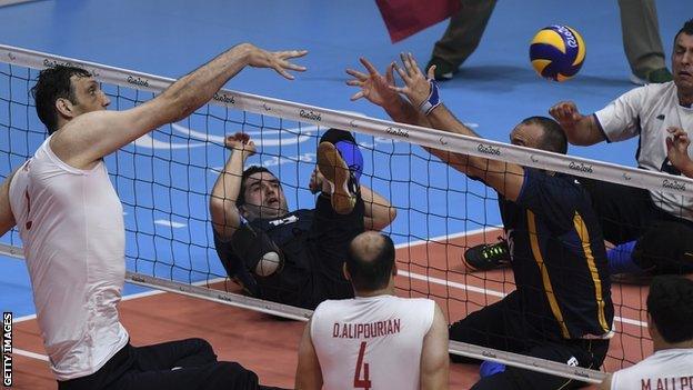 Iran men's sitting volleyball team in action