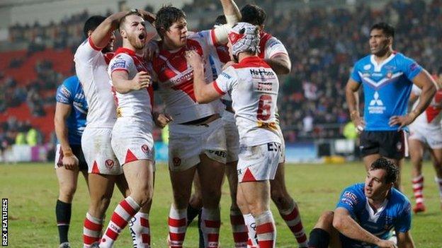 Louie McCarthy-Scarsbrook scored the fourth of St Helens' six tries in an ultimately one-sided game