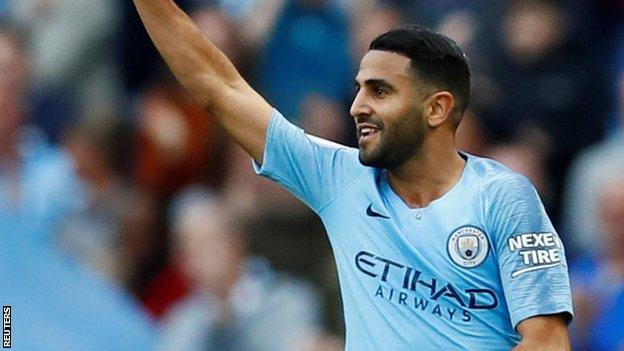 Riyad Mahrez celebrates scoring for Manchester City against Burnley