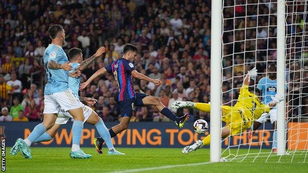 Pedri scores for Barcelona against Celta Vigo in La Liga