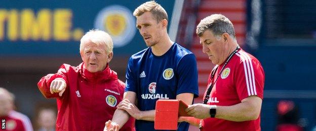 Scotland manager Gordon Strachan, Darren Fletcher and assistant Mark McGhee