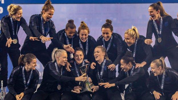 The Lionesses celebrate winning the SheBelieves Cup